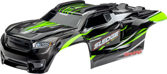 Body, Sledge®, green (painted, decals applied) (assembled with front & rear body mounts and rear body support for clipless mounting)